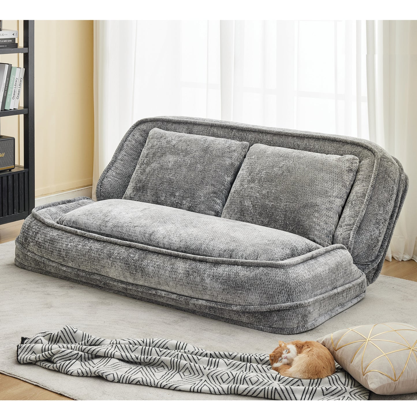 Extra Large Chenille Loveseat Sofa - Light Gray, 2-in-1 Dog Bed