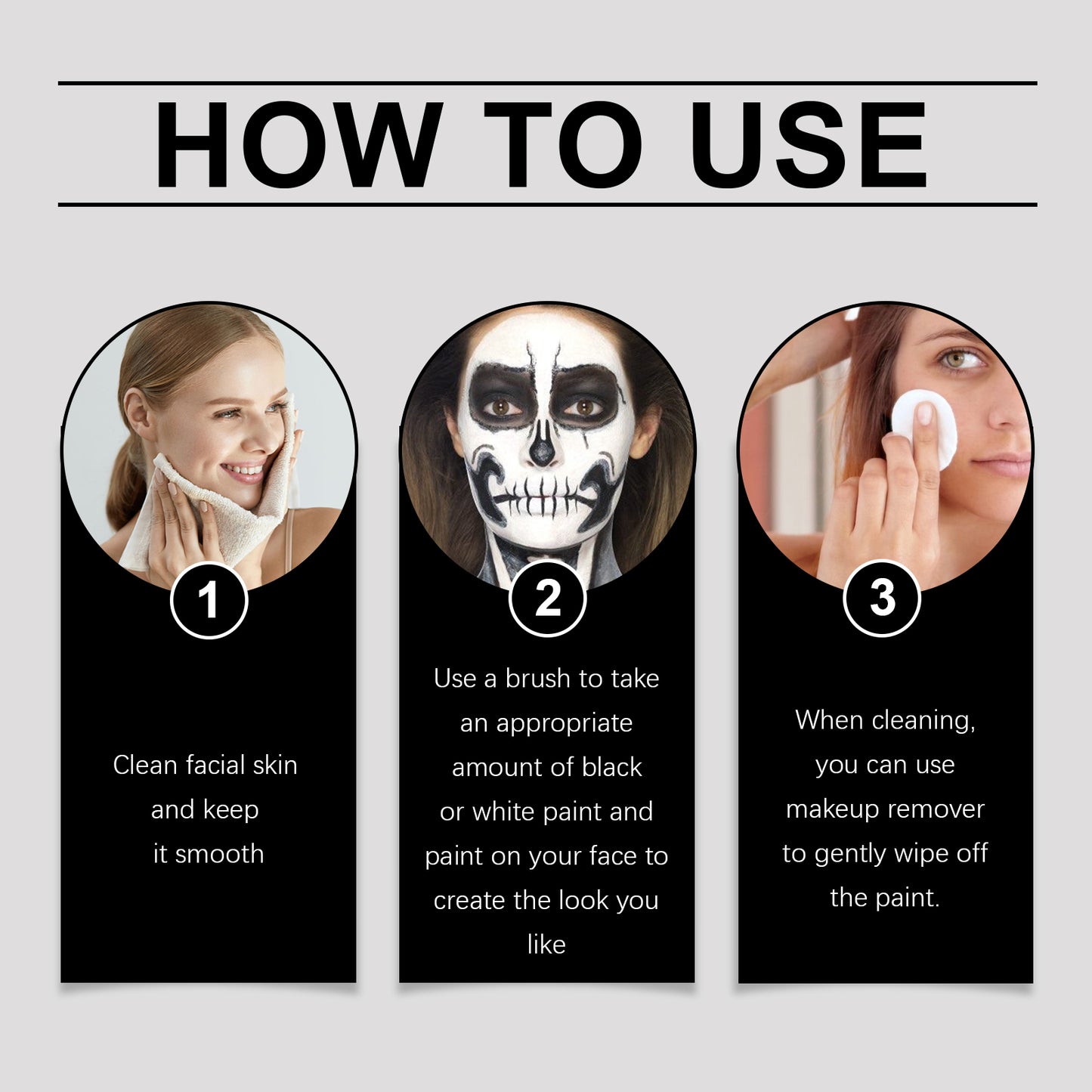 Black and White Face Paint Kit for Halloween Skeleton Cosplay Makeup