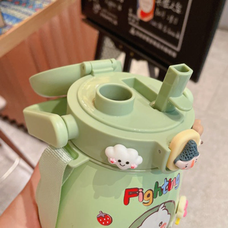 Children's Stainless Steel Pot Belly Cup with Straw and Handle - Large Capacity