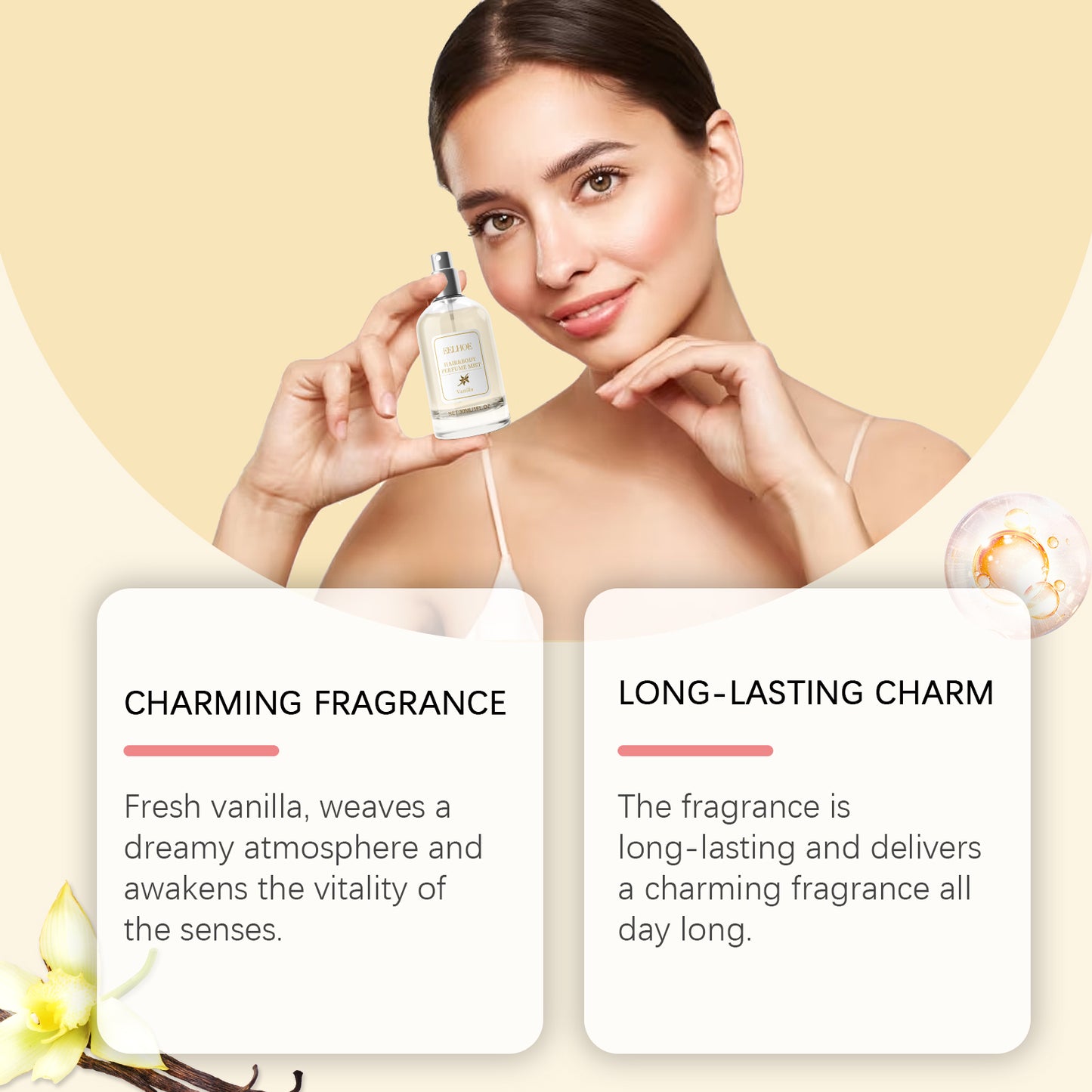 Vanilla Hair and Body Perfume Mist - Long-Lasting Moisturizing Spray