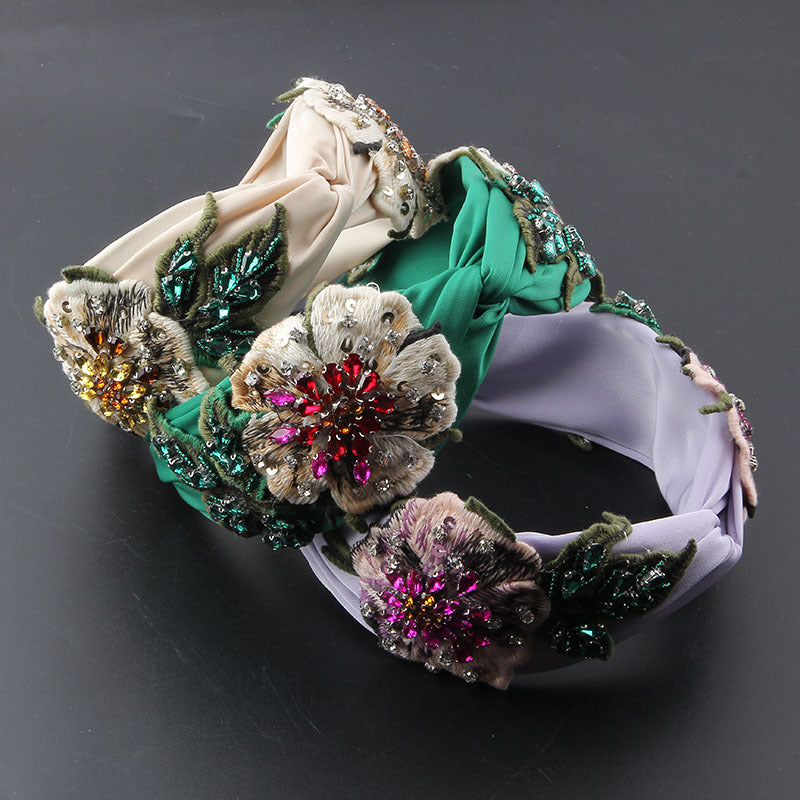 Rhinestone Flower Headband - Wide Brim Hair Hoop