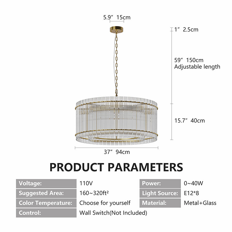 Modern 37-Inch Gold Round Chandelier - 2-Tier Crystal Lighting