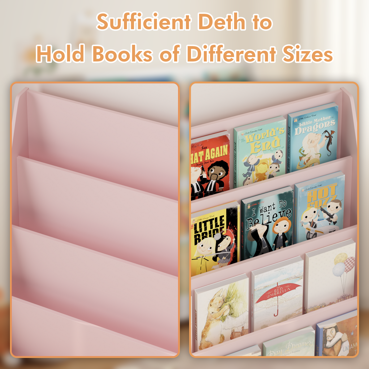 4-Tier Kids Bookshelf - Pink MDF Book Display Shelf