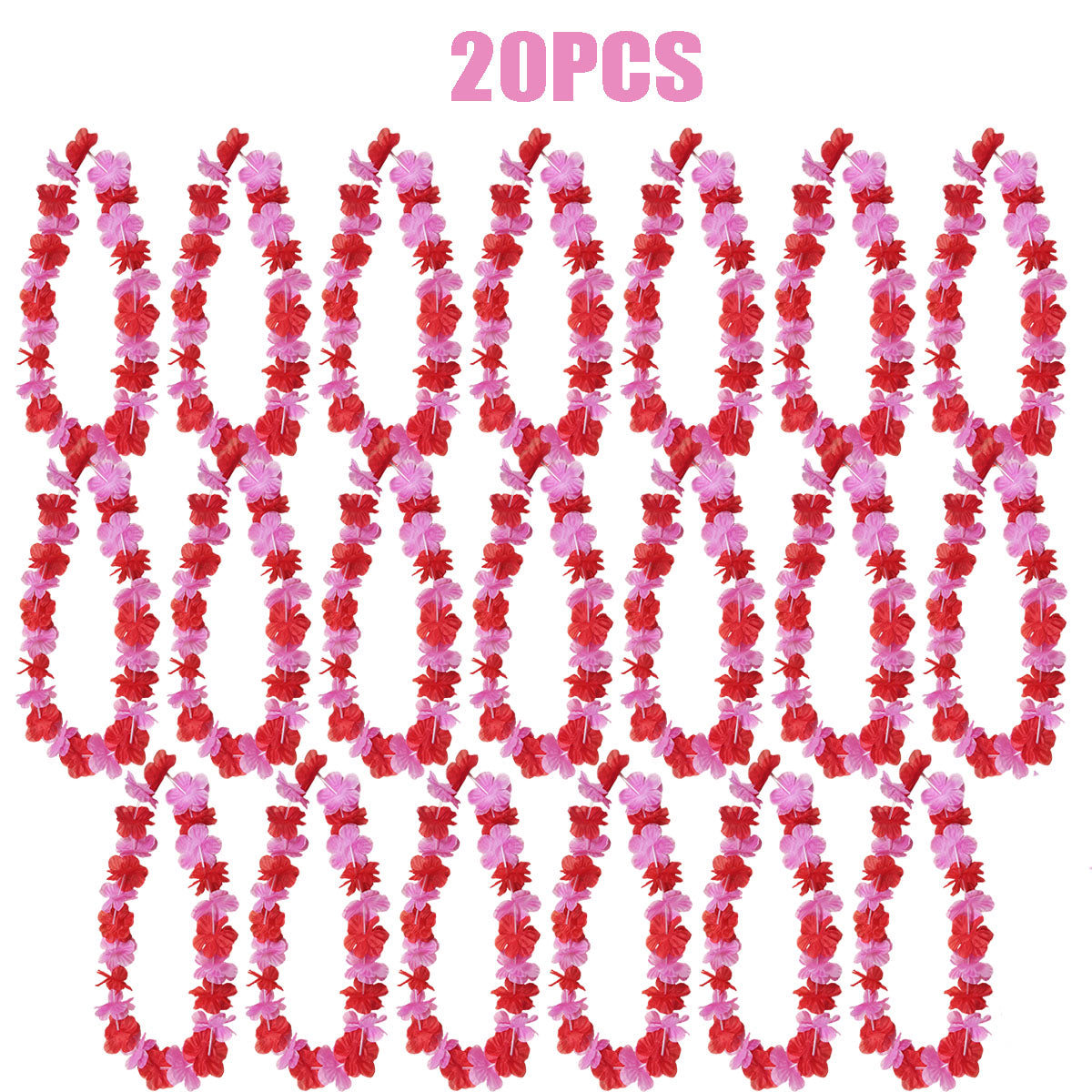 20 Pink Hawaiian Flower Leis - Summer Beach Party Supplies