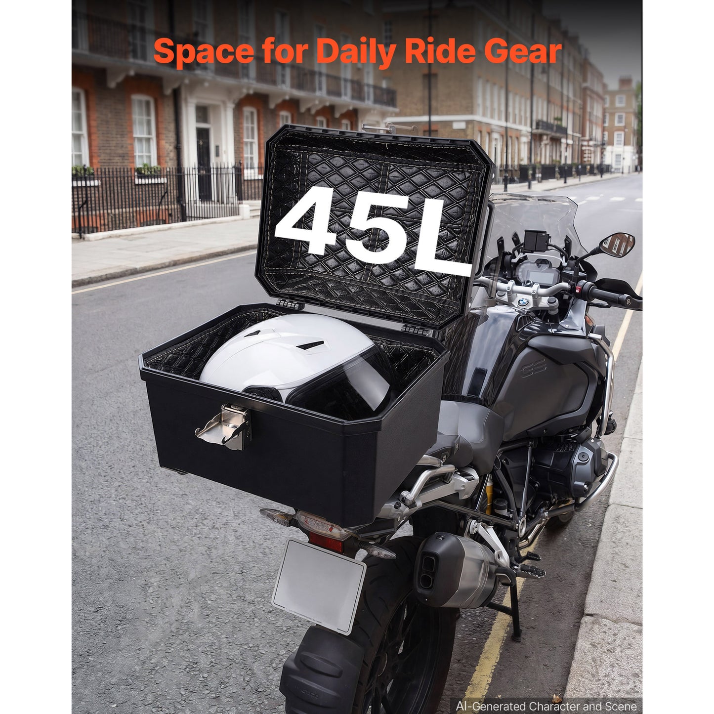 45L Waterproof Motorcycle Top Case with Lock & Leather Liner - Universal Tail Storage Box