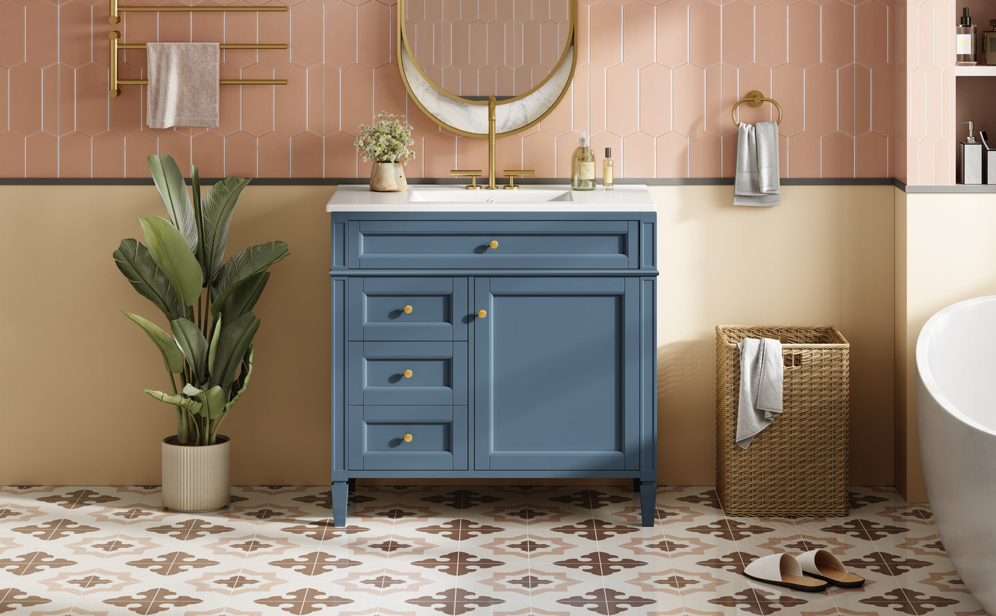 36-Inch Indigo Blue Modern Bathroom Vanity with Sink