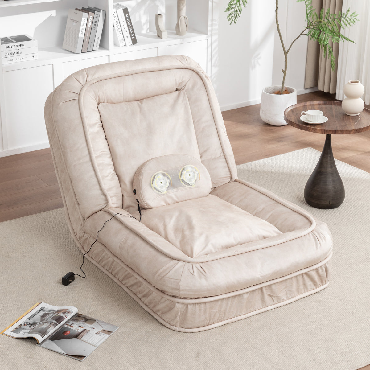 Multi-Position Pet Lounge Sofa with Massage Pillow - Beige
