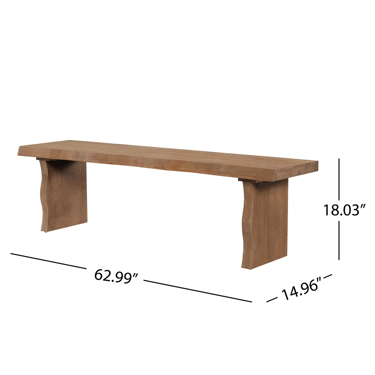 Solid Wood Indoor Dining Bench - 62.9"L, 350lbs Capacity