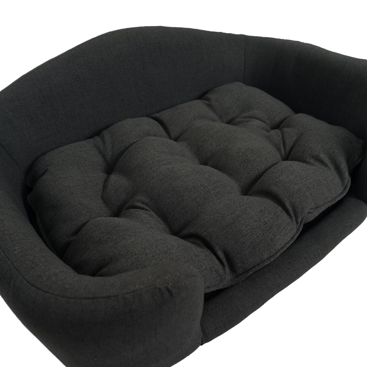 Small Dog Elevated Bed Frame with Rubber Wood Legs and Plush Fabric, Dark Gray