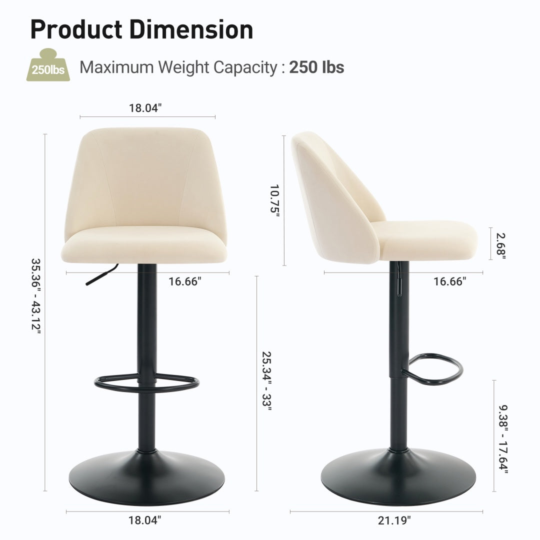 Adjustable Upholstered Swivel Bar Stools - Set of 1