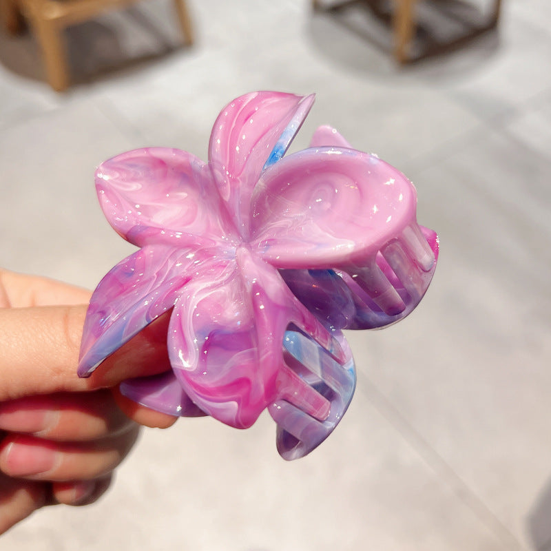 8cm Hair Barrette with Marble Blooming Pattern for Women - Multiple Colors