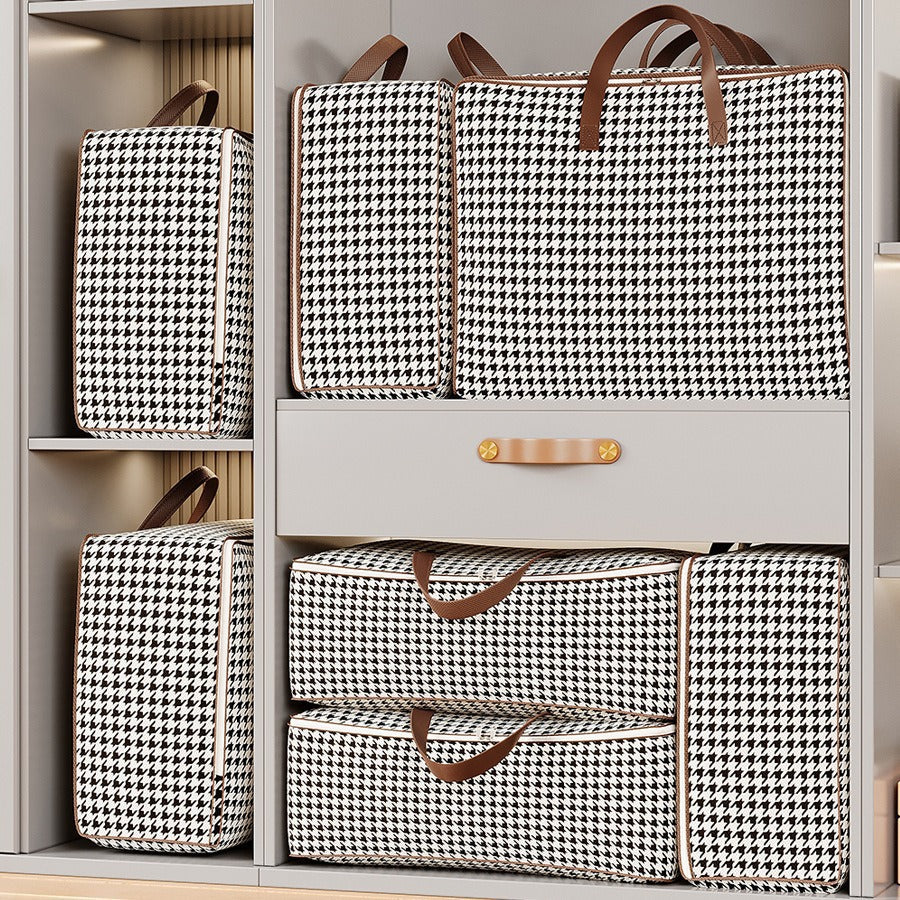 Portable Reinforced Houndstooth Storage Bag with Transparent Window - Multi-Size