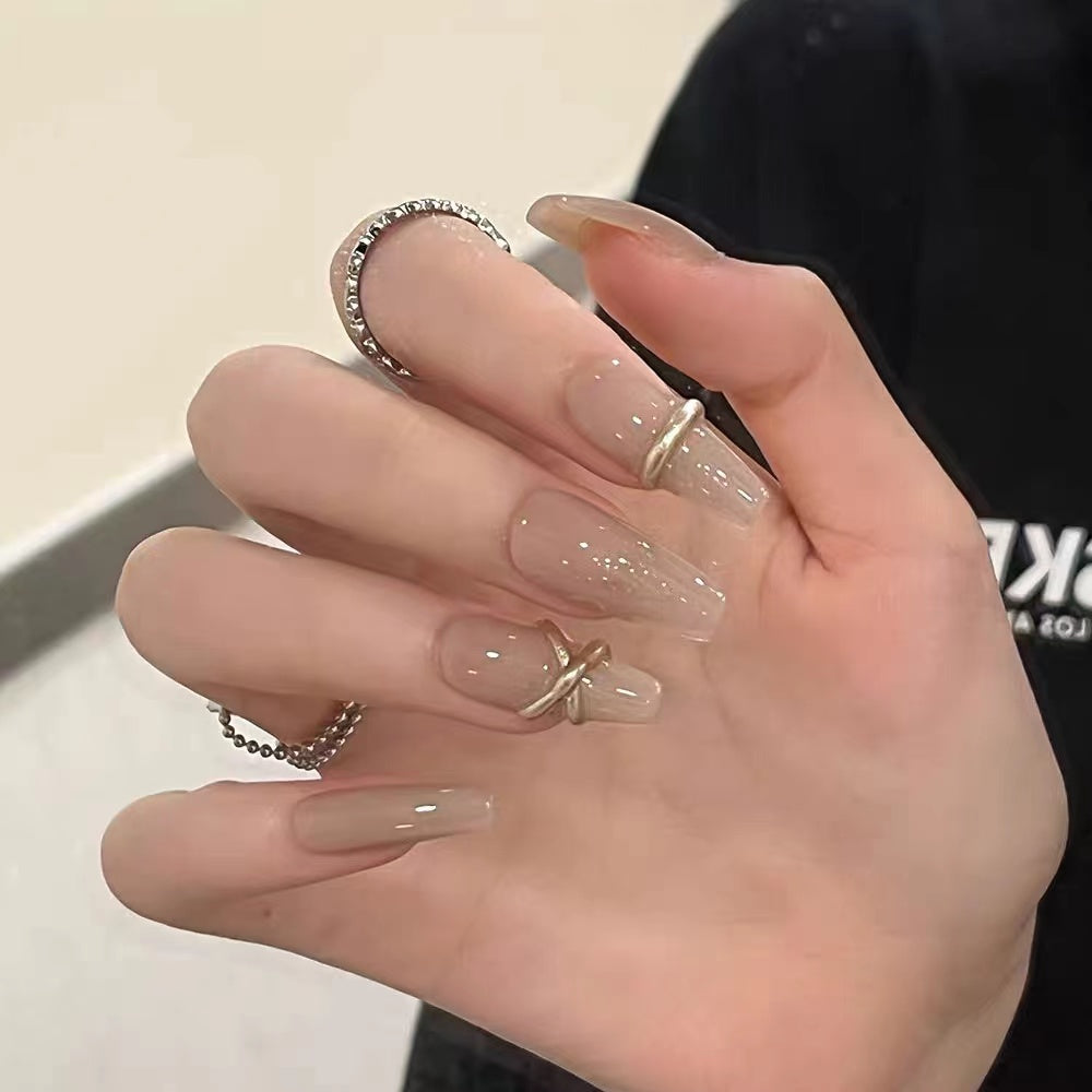 Nude False Nail Kit with Glue & Applicator Set