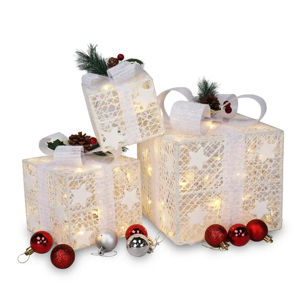 3-Piece LED Lighted Gift Box Set - Warm White Decorative Rack
