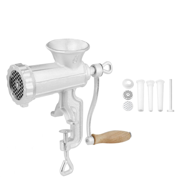 Manual Meat Grinder with Steel Clamp, 1 Blade & 2 Plates, Sausage Tubes for Beef & Vegetables
