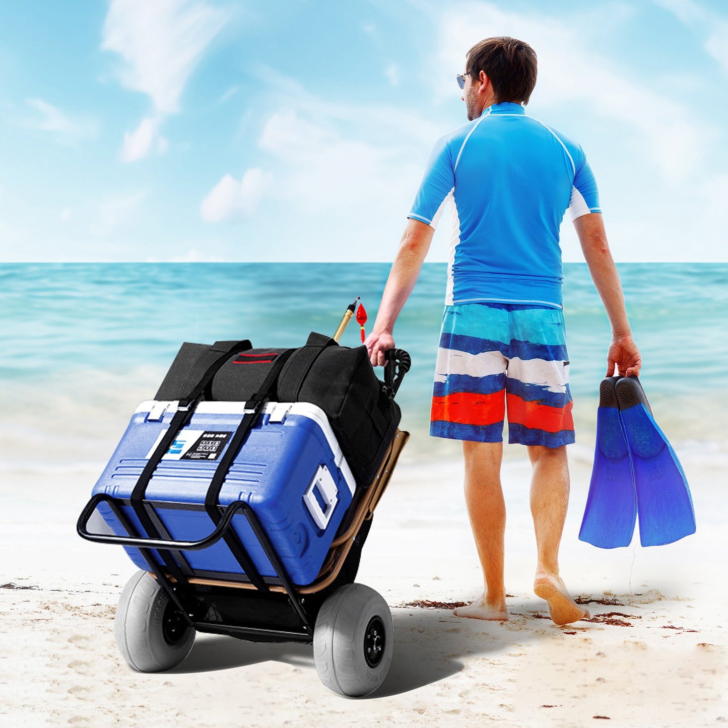 Heavy Duty Beach Cart with Big Wheels for Sand - 165LBS Capacity, Adjustable Height
