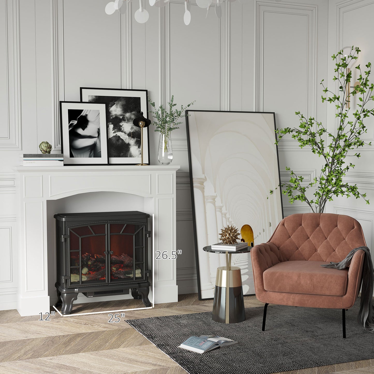 Modern Fireplace Mantel Surround - White, 29 Inch Interior Width