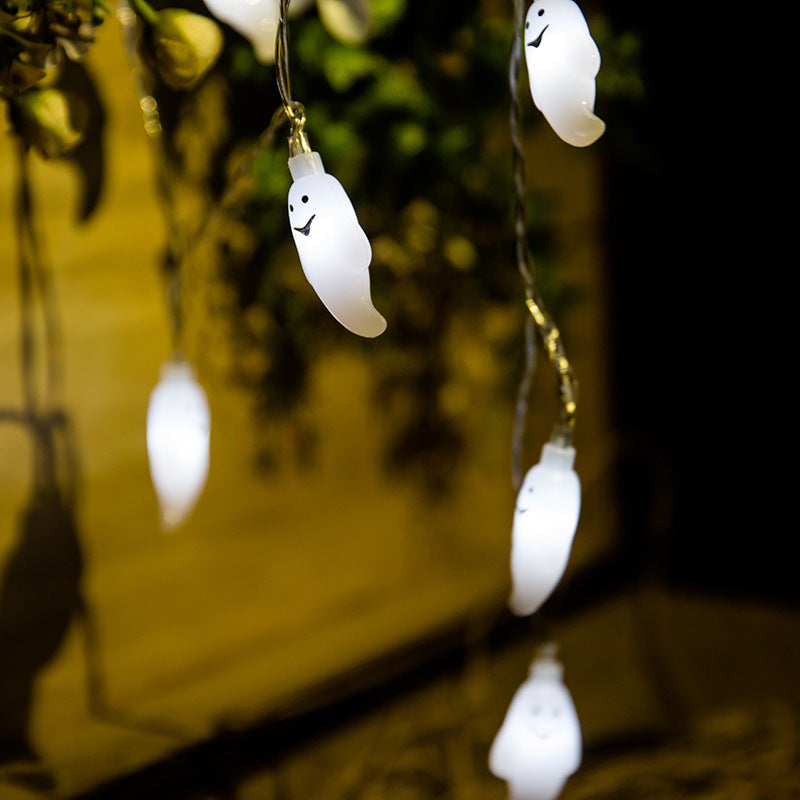 Halloween LED Ghost String Lights - Battery Powered Decorative Light Set