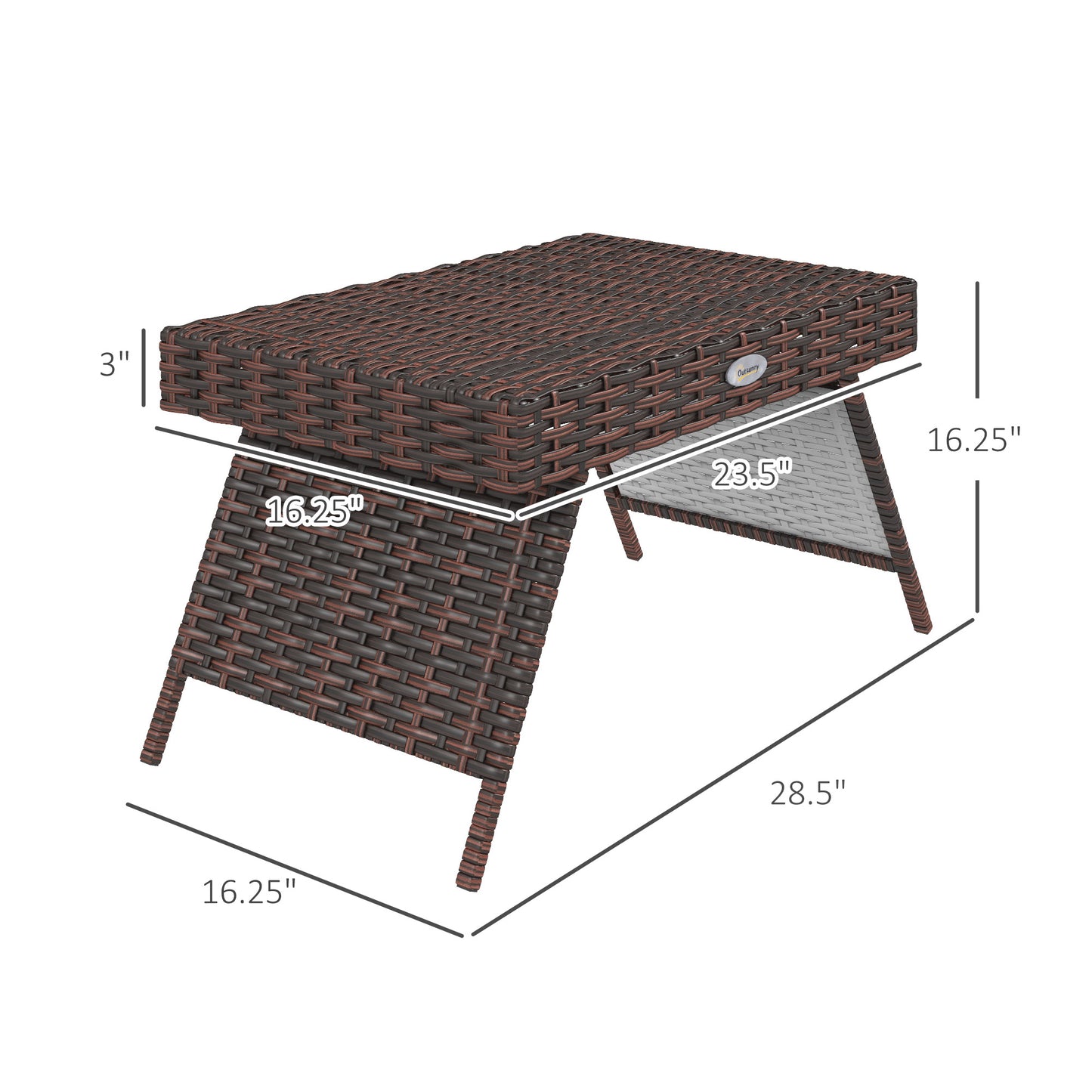 Folding Rattan Side Table - Outdoor Coffee Table, Brown