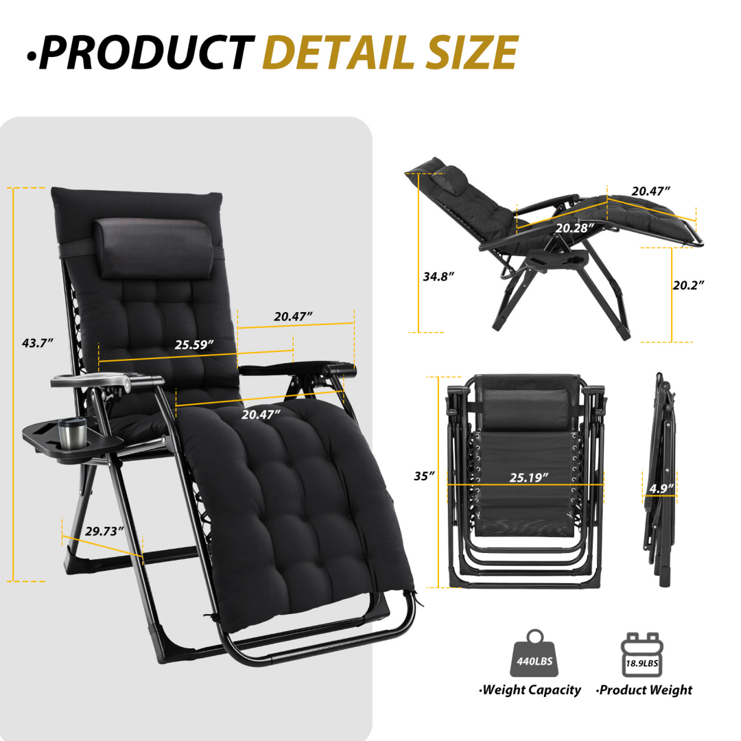 Zero Gravity Reclining Camping Chair with Cup Holder & Cushion