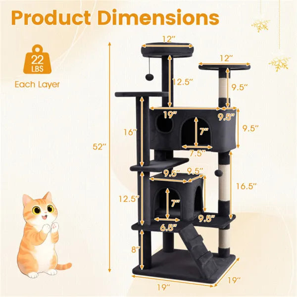 52-Inch Tall Cat Tree Tower with Perches, Condos & Scratching Posts
