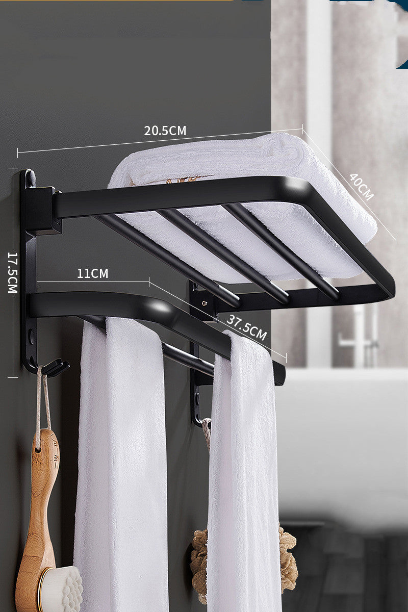 Wall-Mounted Towel Rack Bathroom Shelf No-Punch Installation Black 40cm/50cm