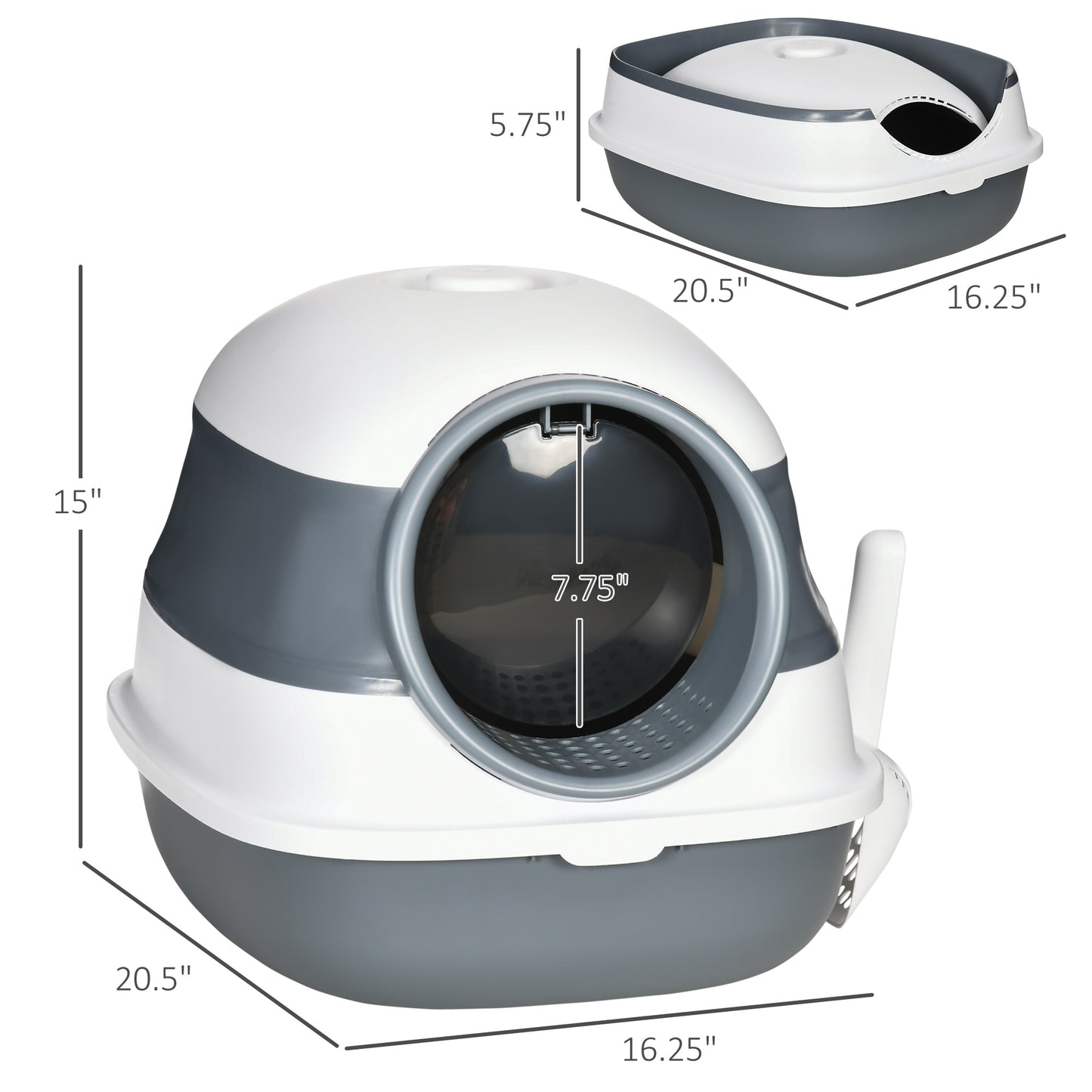 White Dome Covered Cat Litter Box with Lid and Litter Gate