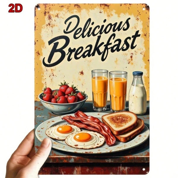 Vintage Metal Sign - Fried Eggs, Bacon & Toast Wall Art