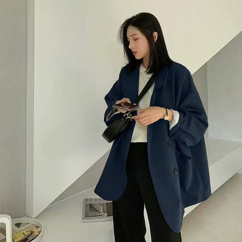 Women's Double Breasted Coffee Suit Jacket - Mid-Length