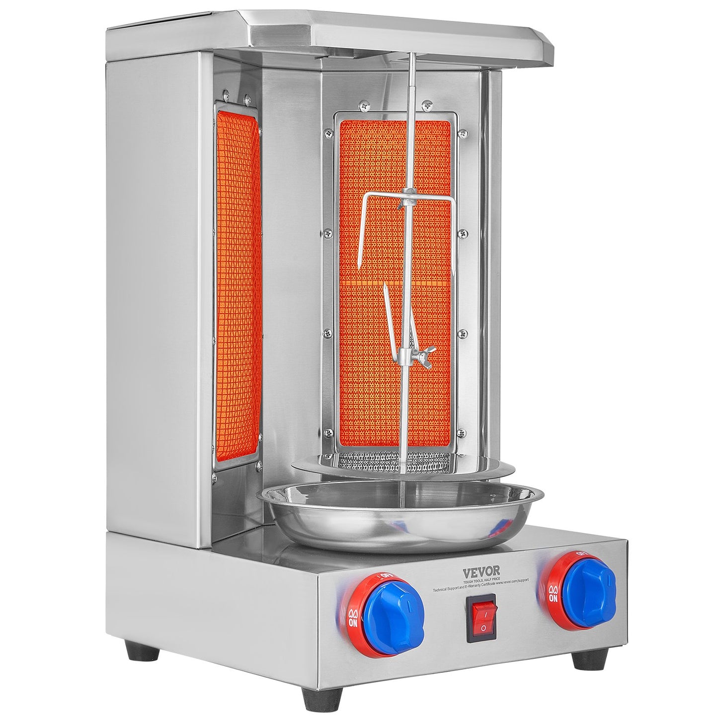 Silver Shawarma Grill Machine with 13L Capacity - Gas Vertical Rotisserie for Home & Restaurant
