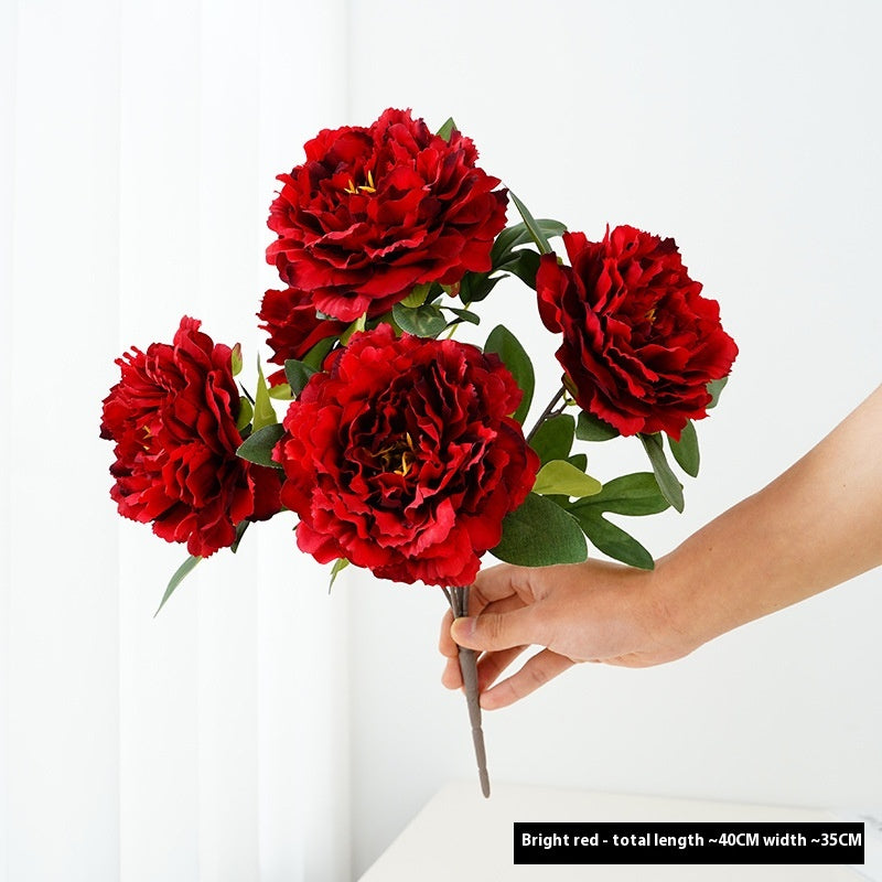 Artificial Flower Peony Bouquet 5-Head Silk Flower Arrangement for Home & Wedding