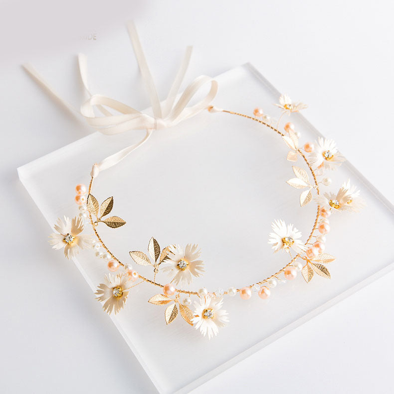 Women Floral Headband with Ribbon Wreath for Wedding and Party - Ladies Girls Garlands