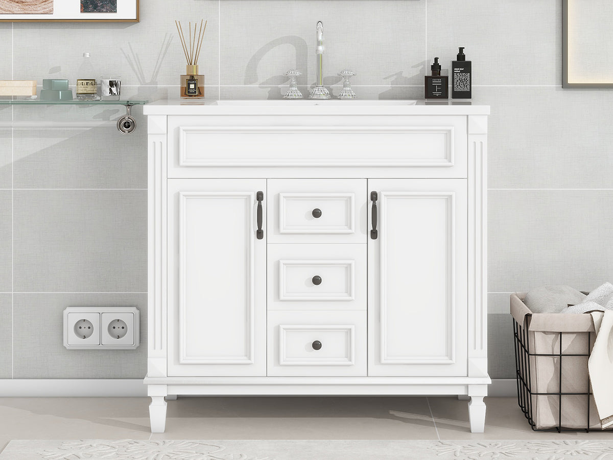 36-Inch Modern Bathroom Vanity with Sink & Storage Cabinet - White
