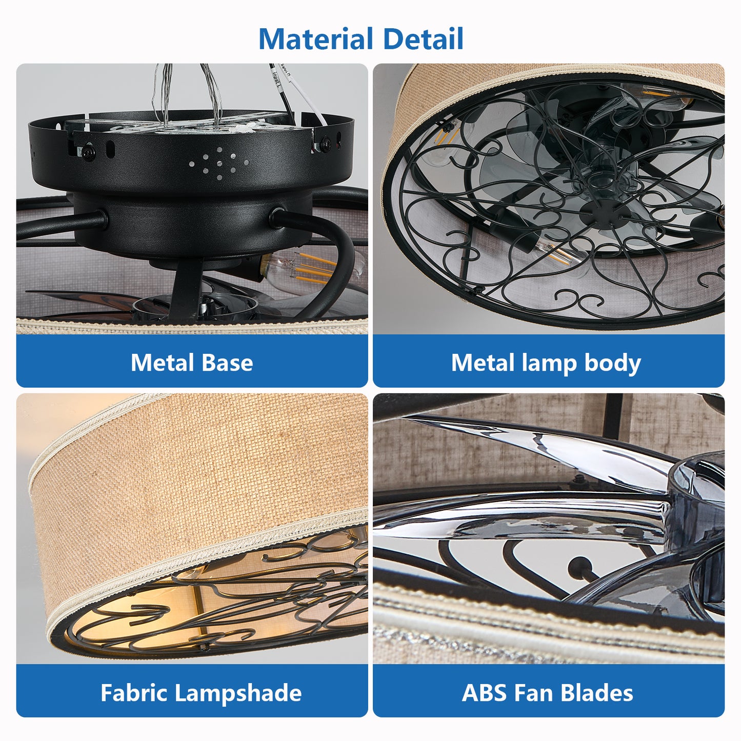 20-Inch Bladeless Ceiling Fan with Lights & Remote - Farmhouse Style