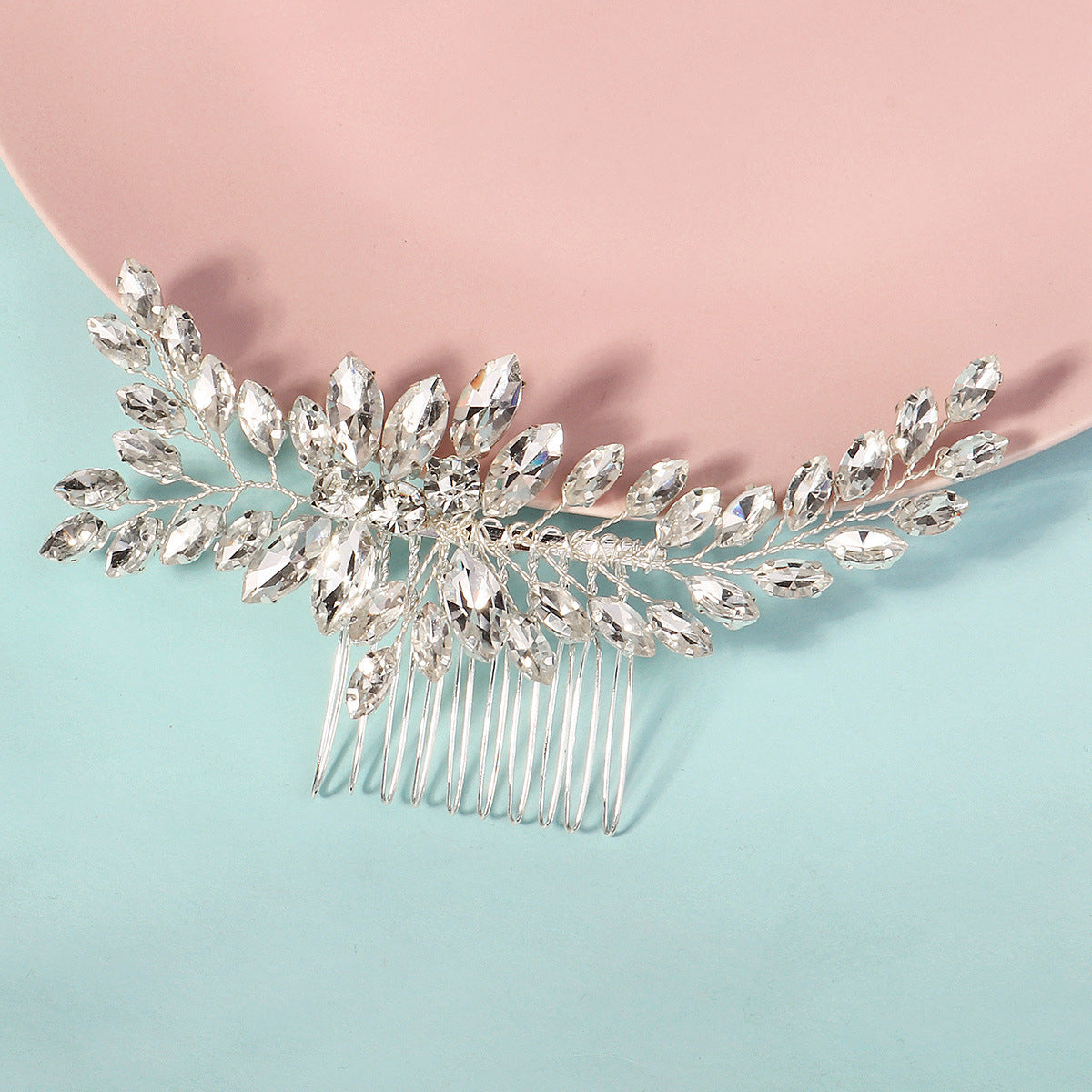 Rhinestone Leaf Hair Comb - Handmade Silver Hair Accessory for Women