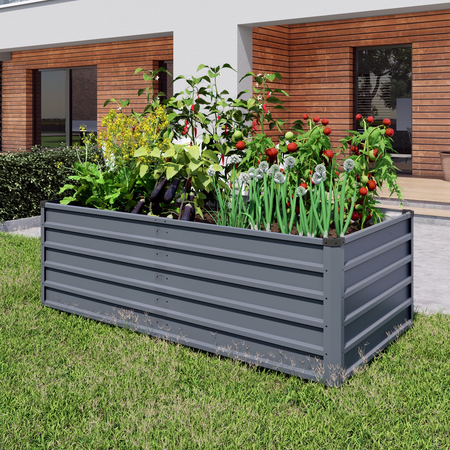 6x3x2ft 2pcs Large Raised Garden Bed Kit, Grey Rectangular Galvanized