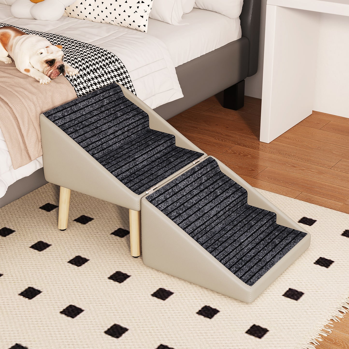 Foldable Wooden Pet Dog Ramp with Non-Slip Surface - 22.83 Inches
