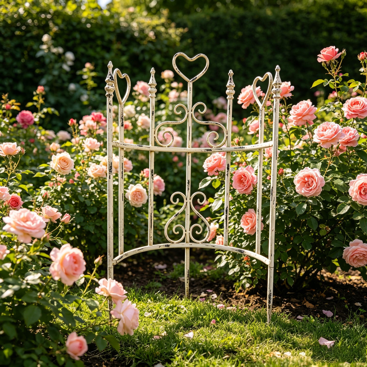 Decorative Iron Garden Fence Panels - Antique White, 2 Pcs