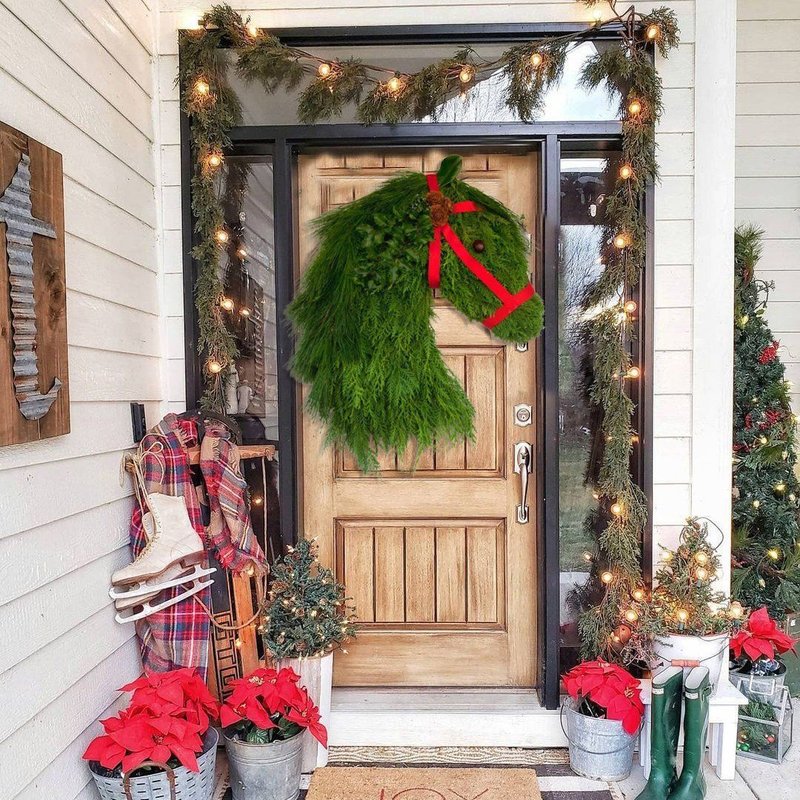 Farmhouse Christmas Wreath Decoration - Artificial Pine Branches, Green
