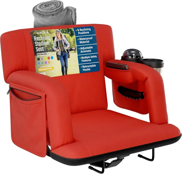 Premium Reclining Stadium Seat with Back Support - Red 21"