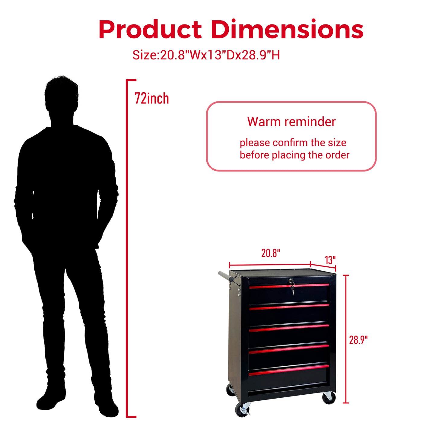 20-Inch Metal Rolling Tool Chest with 5 Drawers, Steel Storage Cabinet, Black