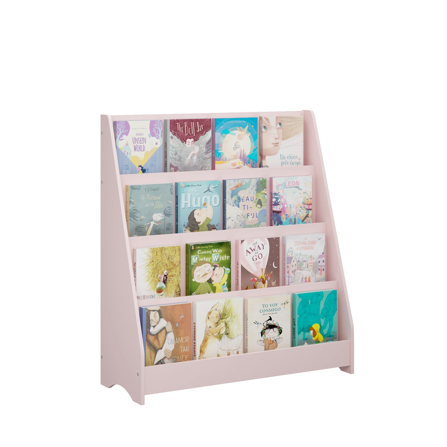 4-Tier Kids Bookshelf - Pink MDF Book Display Shelf
