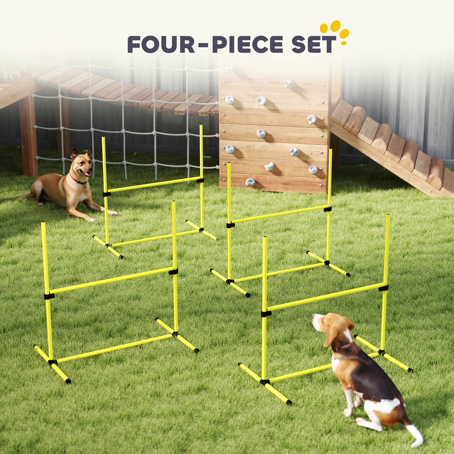 Dog Agility Jump Set with Adjustable Height Bars and Carry Bag - Yellow, 950x180x180 mm