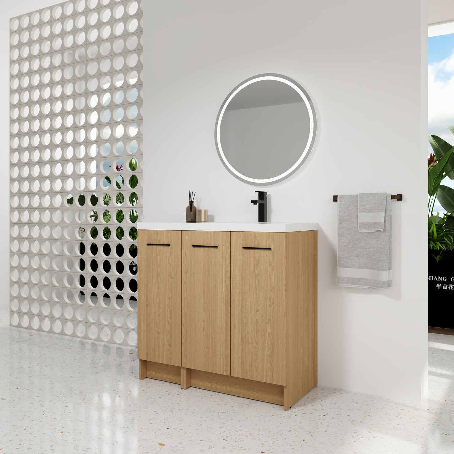 36" Modular Freestanding Bathroom Vanity with Resin Sink Top - Light Oak