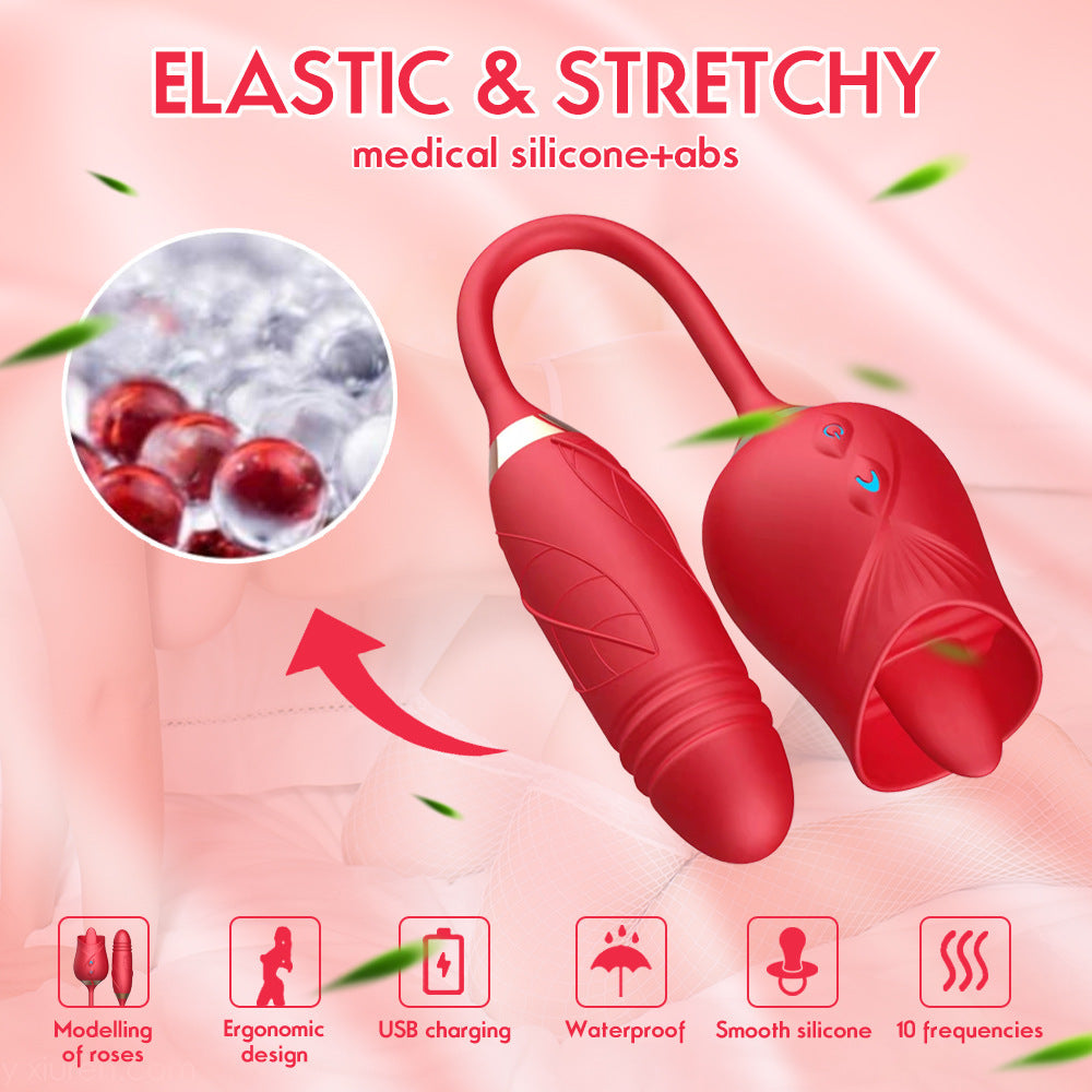 Double-Headed Tongue Vibrator with Retractable Design - Female Pleasure Toy