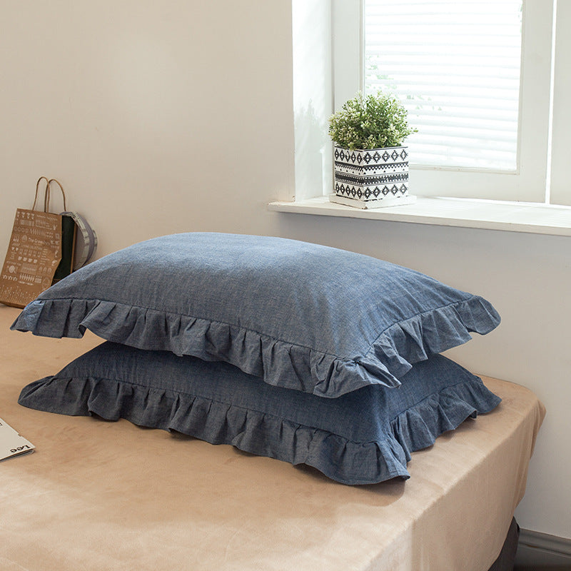 Washed Cotton Lace Pillowcase - Elegant Bedding Cover for Home Decor