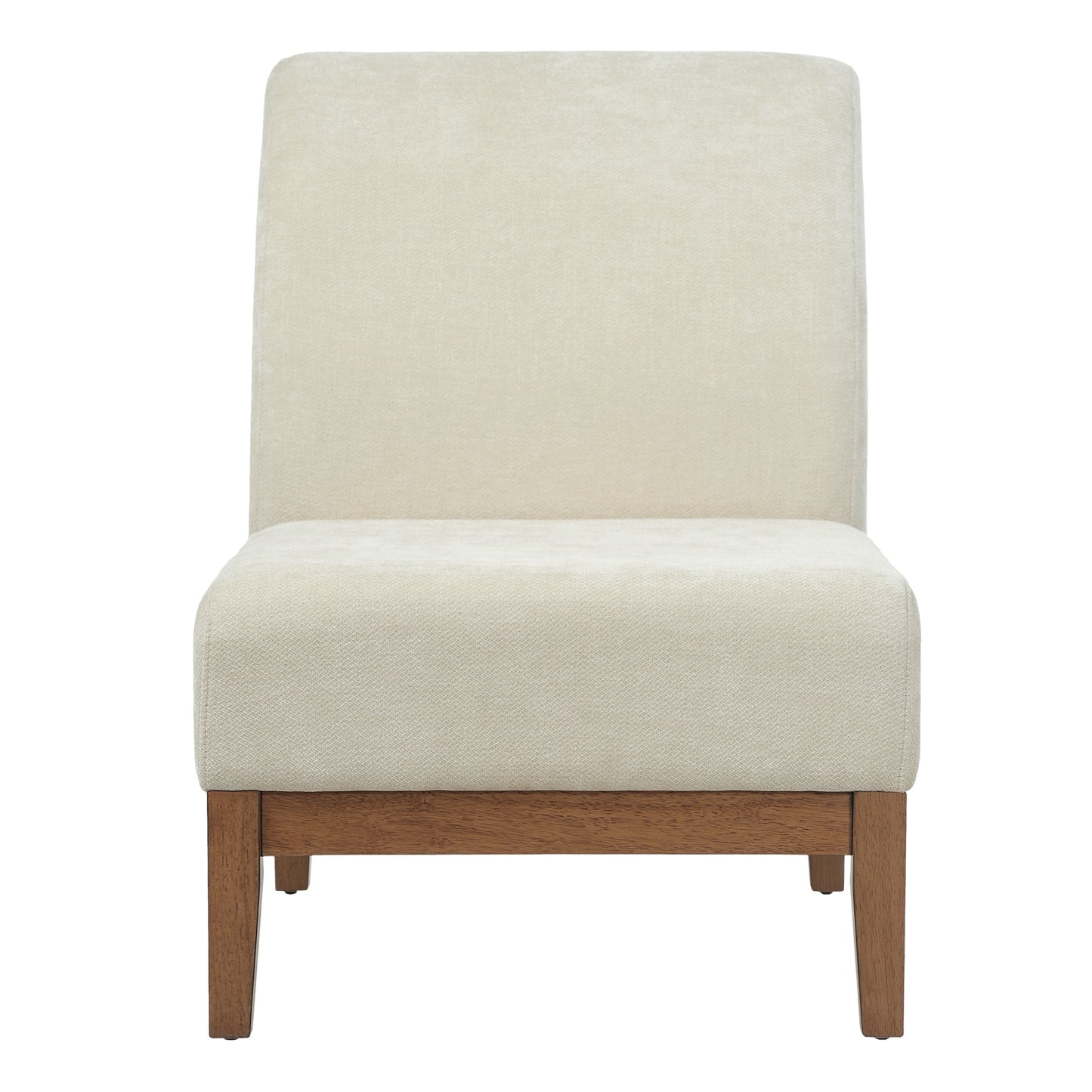 Beige Fabric Upholstered Accent Chair with Walnut Frame