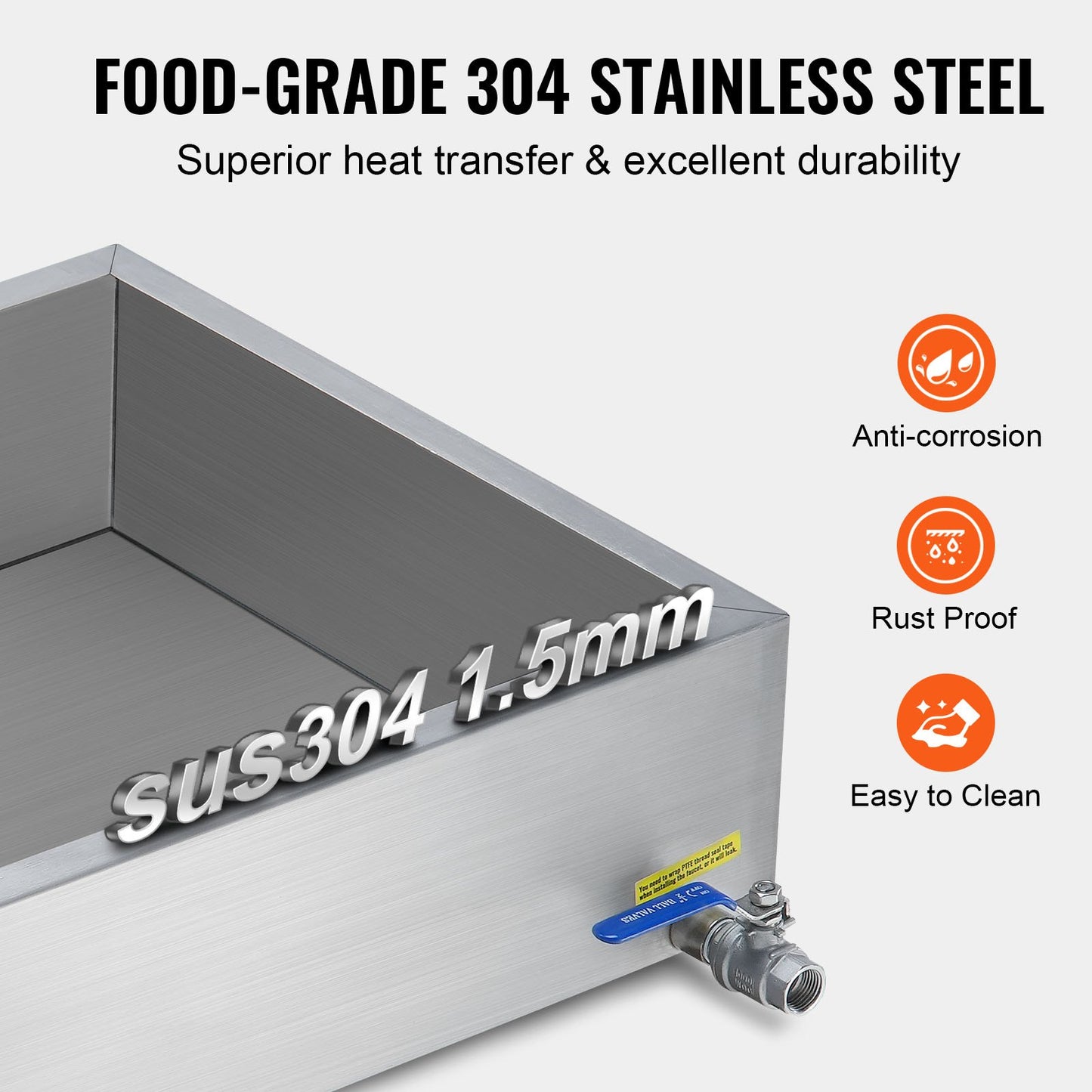 Maple Syrup Evaporator Pan - 304 Stainless Steel with Valve
