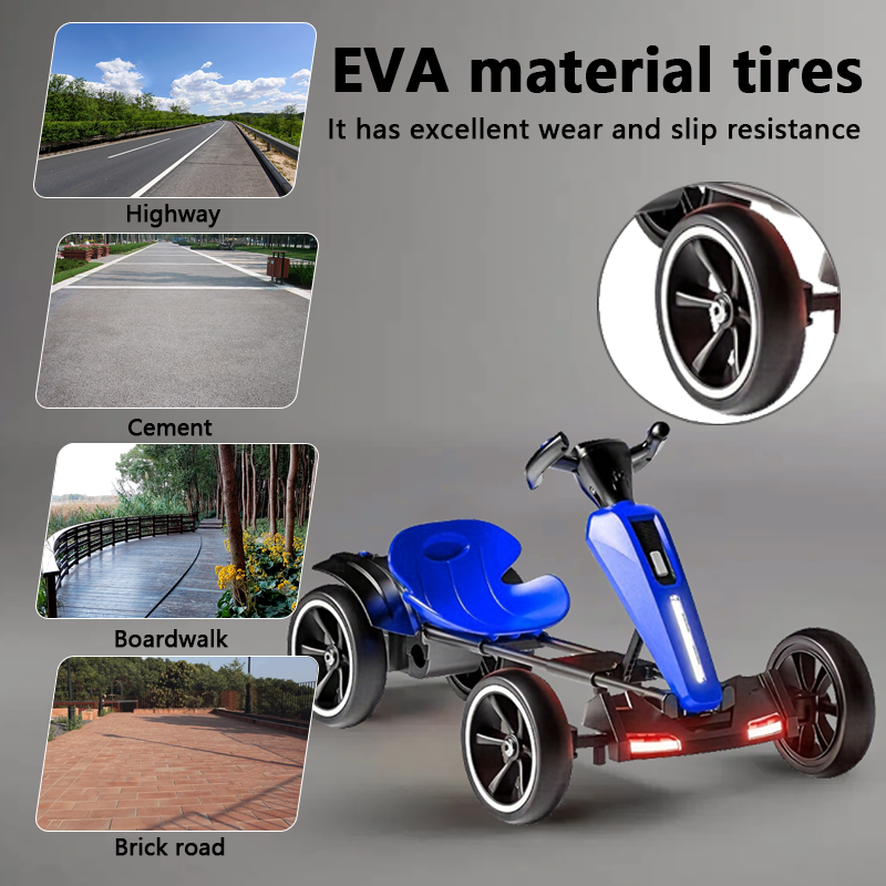 12V Electric Kids Pedal Go Kart - Adjustable Blue Ride-On Toy