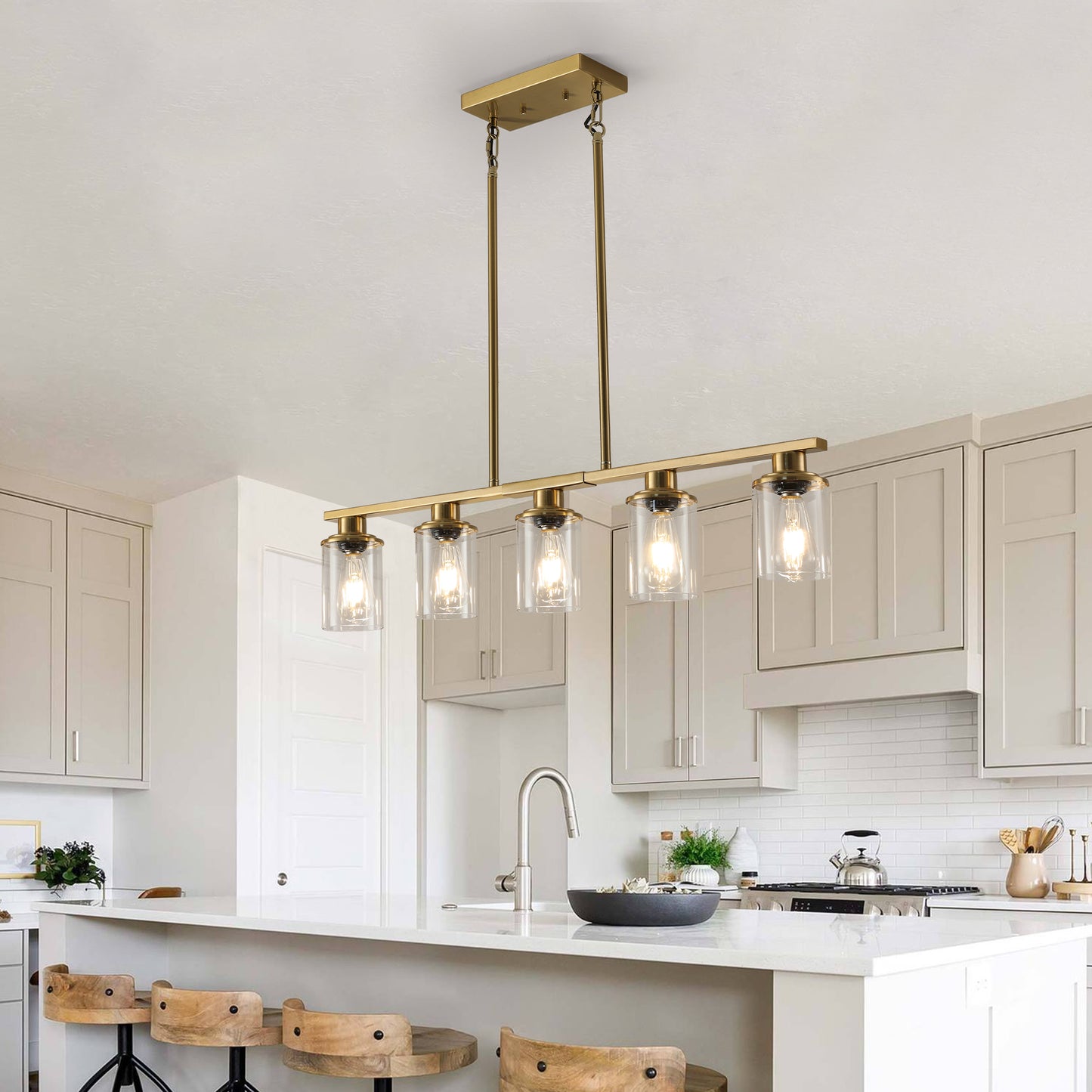 Modern Industrial 5-Light Chandelier - Golden Metal Frame